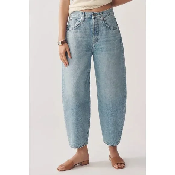 Etica Denim Cassel Ultra High Barrel Jeans Women Size 26 Atwood Wash 100% Cotton - Picture 3 of 16